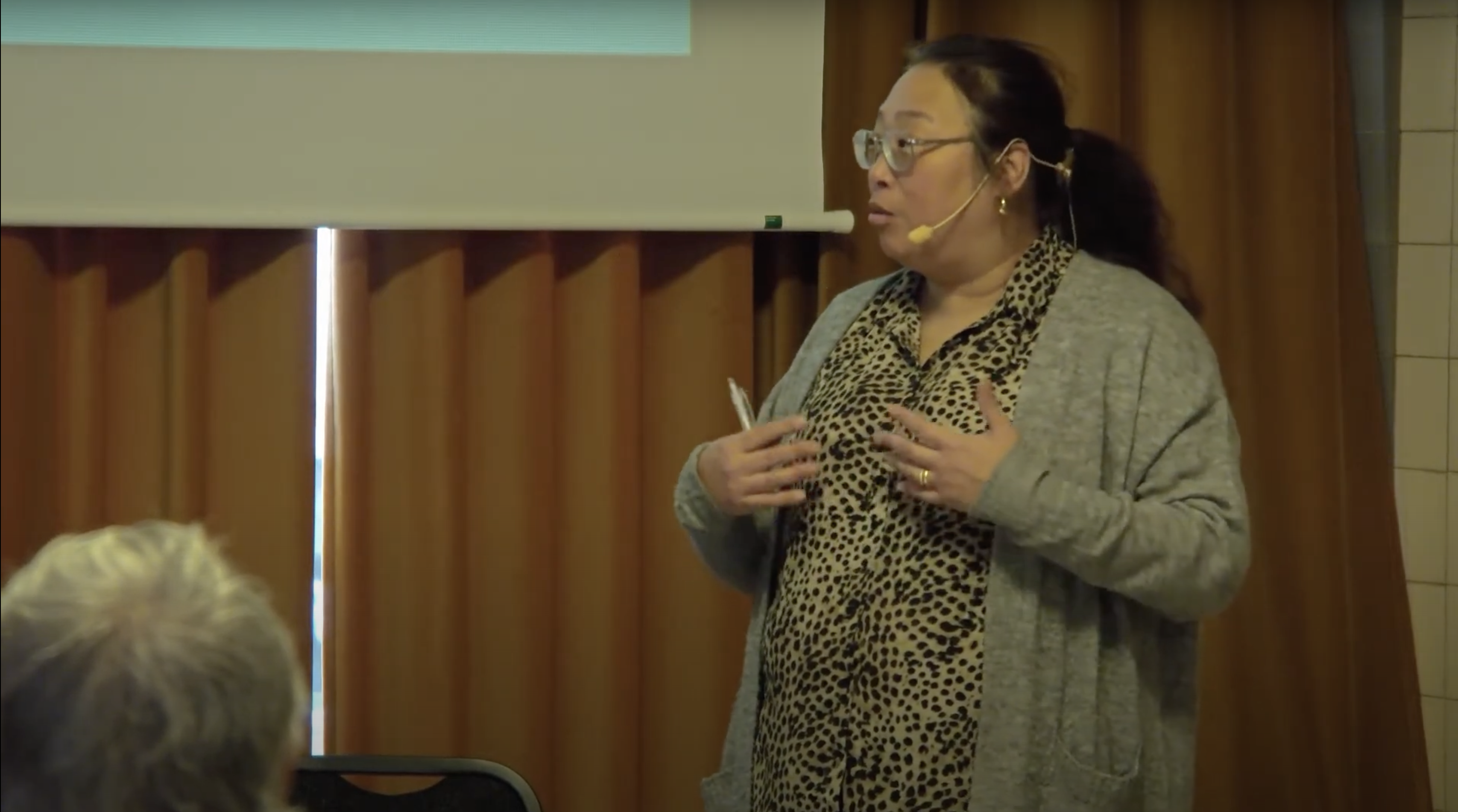Bea Ikonen från RSMH föreläser om ett projekt som rör psykisk ohälsa bland äldre.